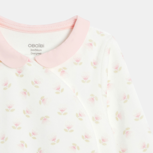 بذلة نوم مخملية برسوم أزهار، باللون الأبيض للفتيات الصغيرات